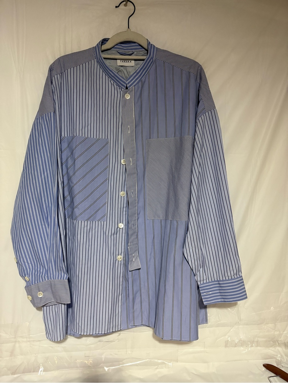 Tanaka Blue Patchwork Stripe Button-Down Shirt